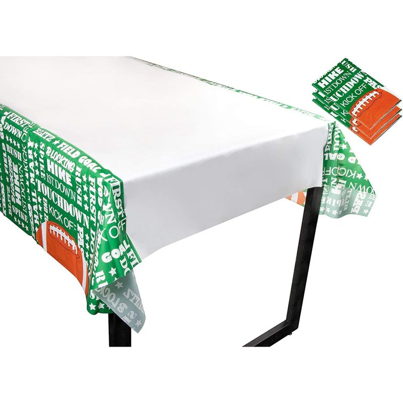 Juvale 3 Pack Football Plastic Tablecloth for Game Day Party, Green Table Cover (54 x 108 in), 4 of 8