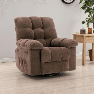 GustoWave Oversized Swivel Rocker Recliner Chair for Adult, 360° Swivel Rock Manual Recliner, Comfy Soft Fabric Reclining Sofa, Brown - 1 of 4