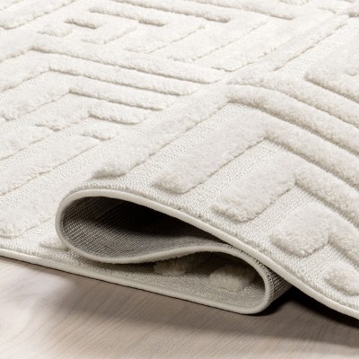 Cream Geometric Maze Synthetic Rectangular Area Rug, 4' x 6'