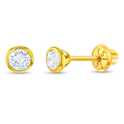 Girls' Tiny Bezel Cz Screw Back 14k Gold Earrings - 4mm - In Season ...