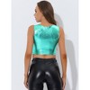 INSPIRE CHIC Women's U Neck Sleeveless Party Clubwear Shiny Metallic Crop Tank Tops - 4 of 4