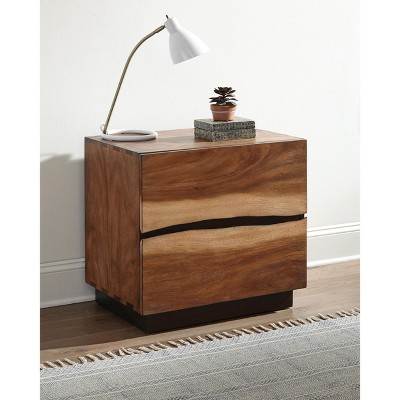 2-drawer Nightstand Smokey Walnut Finish Natural Wood Grain Fingertip Drawer Pulls Faded Look Wooden Bedroom Furniture