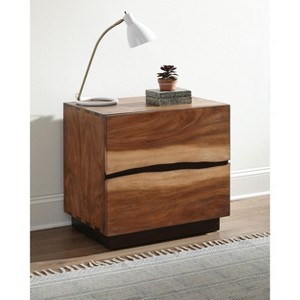 2-drawer Nightstand Smokey Walnut Finish Natural Wood Grain Fingertip Drawer Pulls Faded Look Wooden Bedroom Furniture - 1 of 4