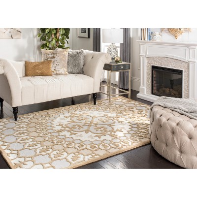 Off-White and Beige Tufted Wool 8' x 10' Area Rug