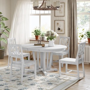 5 PCS Space-Saving Design Dining Set, 1 Round MDF Dining Table and 4 Chairs, Rubber Wood Frame Chairs with Polyester Cushion-Baofuwish - 1 of 4