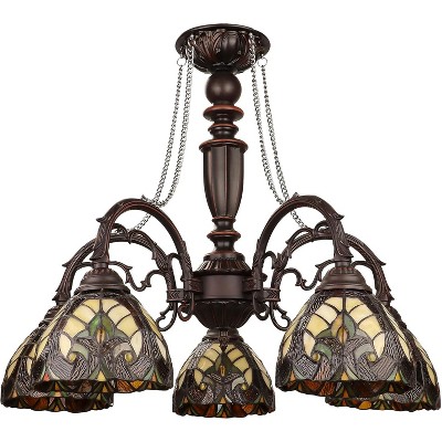 Victorian-Style Large Bronze Chandelier with Stained Glass Shades