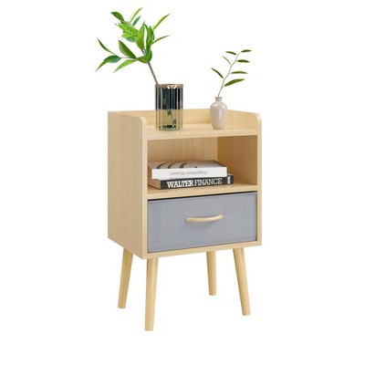 Tiramisubest Nightstand Drawer 2 Tier Storage Wood Side Table Compact Bedside Table with Storage Kids Bedroom
