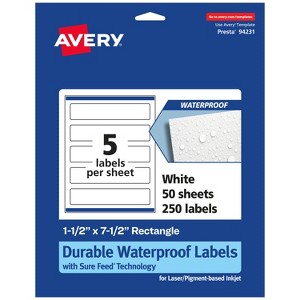 Avery Durable Waterproof Rectangle Labels with Sure Feed, 1.5" x 7.5" - 1 of 4