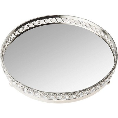 Jiallo  Sparkle Round Mirror Tray with Beaded Crystals Dia: 11.25"