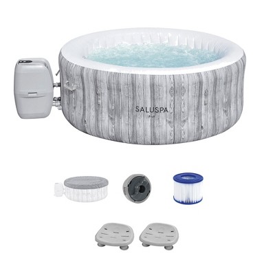 Bestway SaluSpa Fiji AirJet Inflatable Hot Tub with 120 Soothing Jets and Set of 2 Underwater Non-Slip Pool and Spa Seat with Adjustable Legs, Gray