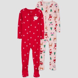 Carter's Just One You® Toddler Girls' 2pk Cotton Long Sleeve Santa Stars & Christmas Print Snug Fit Footed Pajama - Red/Pink - 1 of 4