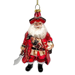 Santa Pirate Glass Christmas Ornament, Sea Sailer Bandit Unique Tree Decor| OrnamentallyYou - 1 of 4