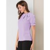INSPIRE CHIC Women's Bow Tie Neck Solid Color Elastic Cuffs Elegant Office Short Sleeve Blouse - 4 of 4