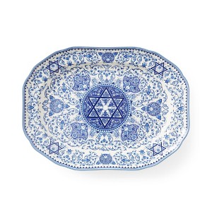 Spode Judaica Collection Oval Platter - 14 Inch Blue & White Porcelain Serving Tray - Judaic Design Inspired by 1880's Manuscripts - Dishwasher Safe - 1 of 4