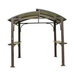 DOMETOUR 8x5FT Arc Roof BBQ Gazebo Grill Canopy with Double Steel Roof & 2 Side Shelves for Patio, Garden, Backyard, Brown - 1 of 4