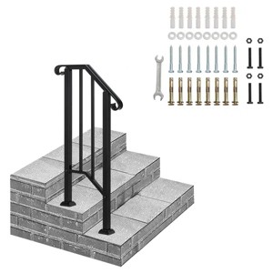 Racxily Outdoor Stair Handrail for 1 to 4 Steps Black Carbon, Steel Transitional Hand Rail Kit, Seniors Entryway Step Support - 1 of 4