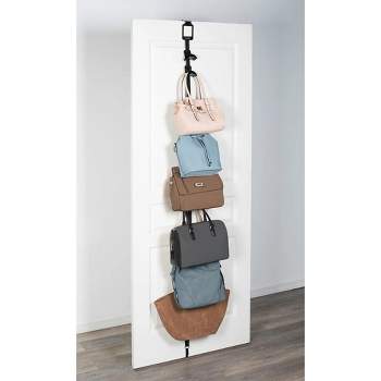 J&V TEXTILES Over The Door Purse Organizer for Wall or Closet | Updated Design | New Clips | Holds Up to 8 Bags | Black