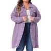 Agnes Orinda Women's Plus Size Stand Collar Buttons Long Sleeve Raw Hem Long Denim Jackets - 2 of 4