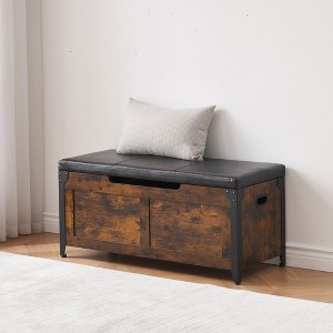 Storage Chest, Wood Storage Bench with Seating and Safety Hinge, Entryway Bench with Storage - 1 of 4