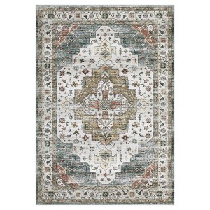 Washable Vintage Rug Non Slip Low Pile Rug Soft Throw Floor Cover Floral Foldable Indoor Carpet for Living Room Bedroom Playroom Nursery - 1 of 4