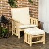 Outsunny Patio Furniture Set, Wood Outdoor Patio Chair with Ottoman, 2 Piece Cushioned Outdoor Lounge Chair, Sofa Chair with Footrest, Beige - 3 of 4