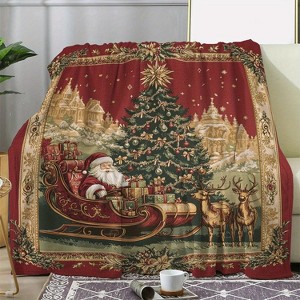 Lomsoe Christmas Blanket with Santa, Reindeer, and Tree Print - Soft Flannel Throw for All-Season Comfort on Sofa, Bed, Office, and Travel. - 1 of 4