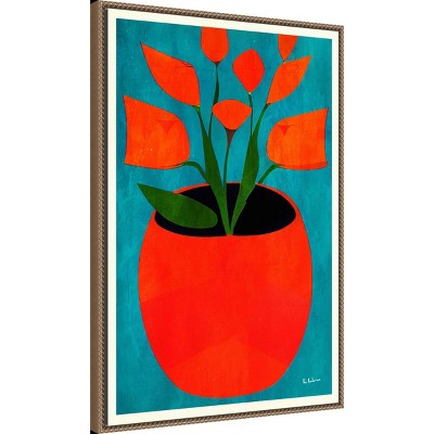 Large Red and Orange Blossoms Abstract Framed Canvas Wall Art