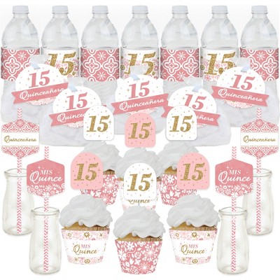Big Dot of Happiness Mis Quince Anos - Quinceanera Sweet 15 Birthday Party Favors and Cupcake Kit - Fabulous Favor Party Pack - 100 Pieces