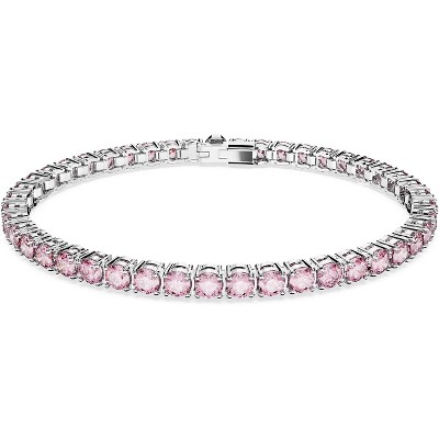 Matrix Crystal Tennis Bracelet, Round Cut Stones in Pink, Blue, Black, Clear with Multiple Metal Finishes