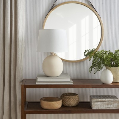 Off-White 18" Round Metal Table Lamp with Empire Shade