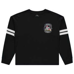 Ladies Mickey & Minnie Mouse Shirt - Mickey & Minnie Mouse - Disney Mickey & Minnie Long Sleeve Varsity Stripe Sleeve Athletic Tee - 1 of 4