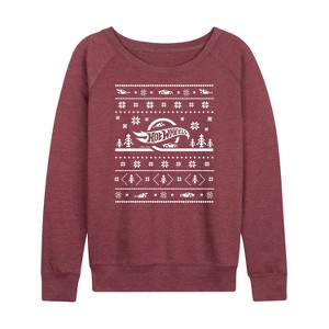 Women's - Hot Wheels - Holiday Merchandise Lightweight French Terry Wide Neck Long Sleeve Shirt - 1 of 4