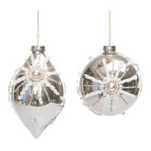 Transpac Glass Gold Ornament w/Pearl Starburst Set of 2 Christmas Home Decorations - 1 of 1