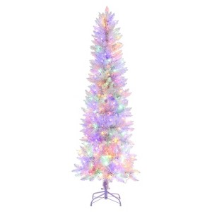 6ft Slim Pre-Lit White Pencil Christmas Tree with 250 Lights, 8 Modes and 571 Tips, Easy Setup - 1 of 4