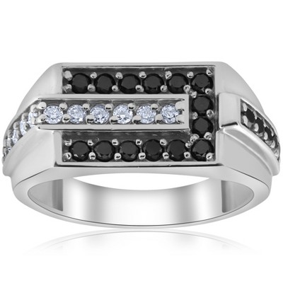 Pompeii3 Mens 5/8ct Black & White Diamond Wedding Ring 10k White Gold