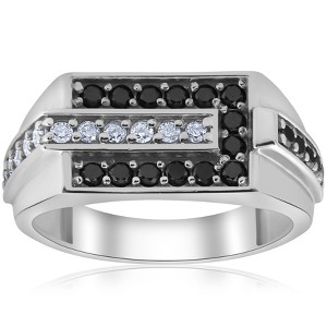 Pompeii3 Mens 5/8ct Black & White Diamond Wedding Ring 10k White Gold - 1 of 4