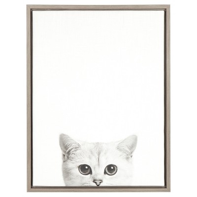 24" x 18" Kitty Framed Canvas Art Gray - Uniek