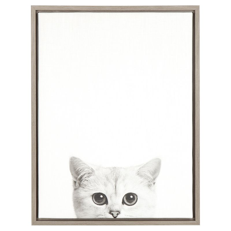 24&#34; x 18&#34; Kitty Framed Kids&#39; Canvas Art Gray - Uniek, 1 of 7