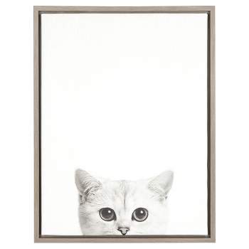 24" x 18" Kitty Framed Kids' Canvas Art Gray - Uniek