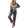 Ekouaer Women's Classic Button Down Long Satin Silk Pajama Set - 3 of 4