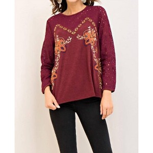 Women's Embroidered Floral Eyelet Lace Blouse - entro - 1 of 4