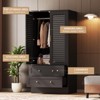 65 Inch Wardrobe Armoire Closet with 2 Shutter Doors, 2 Drawers, Hanging Rod, Large Capacity Storage, Freestanding Wooden Closet Cabinet - 3 of 4