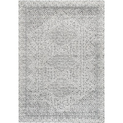 Reversible Gray Geometric 5' x 7' Easy-Care Synthetic Area Rug