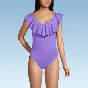Lands' End Women's Chlorine Resistant Ruffle V-neck High Leg One Piece Swimsuit - 1 of 3