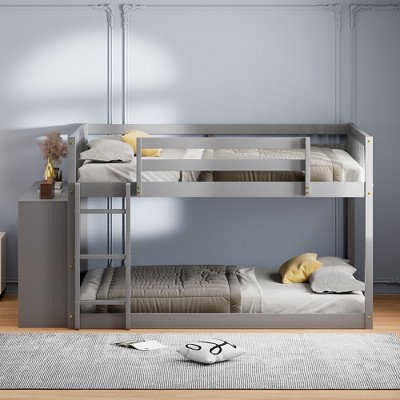 NicBex Twin Over Twin/Full Over Full Bunk Bed with Built-in Design and Fence,Loft Bed with 4 Drawers and 3 Shelves for Bedroom,White/Gray/Espresso
