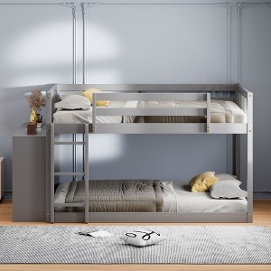 NicBex Twin Over Twin/Full Over Full Bunk Bed with Built-in Design and Fence,Loft Bed with 4 Drawers and 3 Shelves for Bedroom,White/Gray/Espresso - 1 of 4