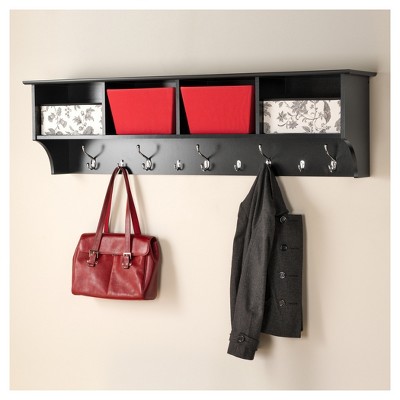 Douglas 60" Black Wall Mounted Entryway Shelf with Hooks