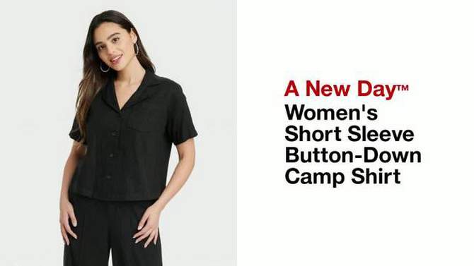 Women's Linen Short Sleeve Button-Down Camp Shirt - A New Day™, 2 of 13, play video