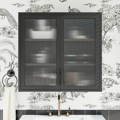 Vynxaria Retro Wall-Mounted Cabinet with Hazy Glass Doors, 2 Adjustable Shelves - Stylish Storage for Bathroom, Kitchen, Living Room, and Hallway
