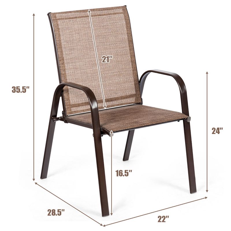 Costway 4PCS Patio Chairs Garden Deck Yard with Armrest Brown/Beige/Gray, 3 of 11